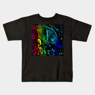 Rainbow Zentangle Elephant with Black Background Kids T-Shirt
